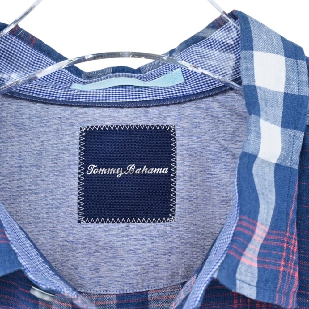 Tommy Bahama Mens XL Linen Cotton Plaid Shirt Coastal Resort Relaxed Luxe Blue - Picture 3 of 16